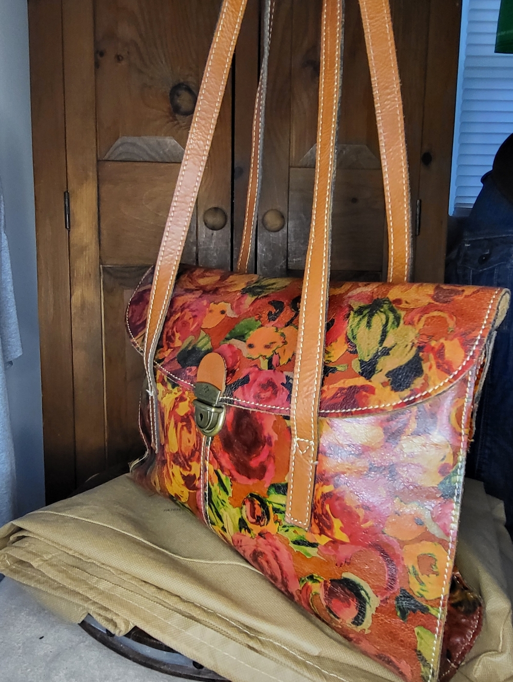 Patricia Nash Orange Red Floral Leather Shoulder Bag - Picture 7 of 17
